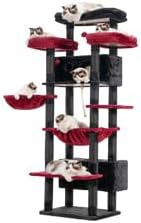 Gitelsnour Cat Tree for Indoor Cats Large Adult, 74" Cat Tower for with 3 Big Platforms, 2 Baskets, 2 Condos, Multi-Level Cat Scratching Posts, Black and Red GCT030BR