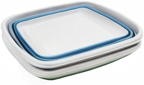 SAMMART 10L (2.6 Gallons) Set of 2 Collapsible Tub - Foldable Dish Tub - Portable Washing Basin - Space Saving Plastic Washtub (Dark Sea Green & Steel Blue, 2)
