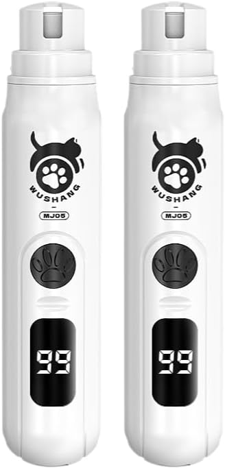 LINFOX 2-Pack Dog Nail Grinder, 3-Speed Low Vibration Quiet Electric Pet Nail Trimmer with Digital Display, Rechargeable USB-C Cat & Dog Nail File for Small Medium Large Pets