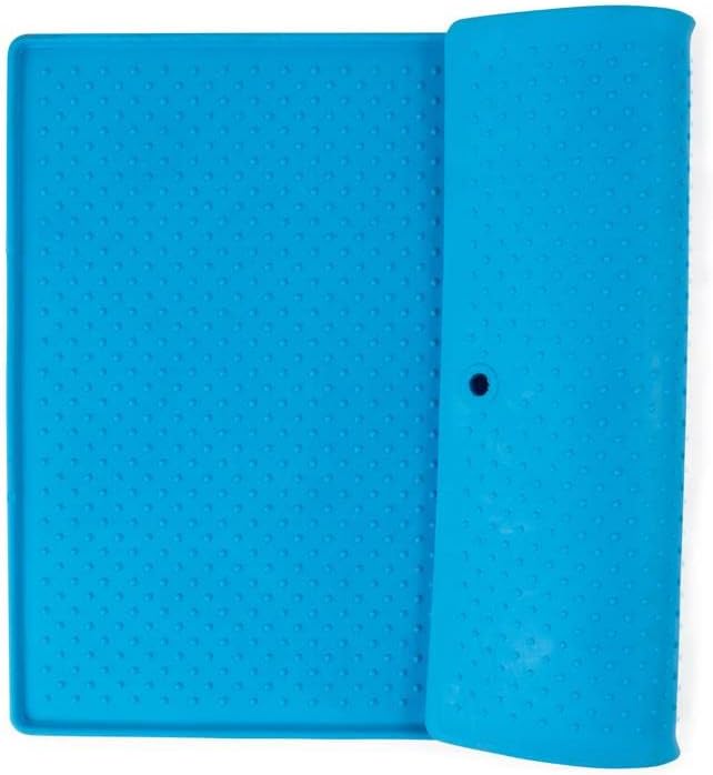 Dexas Pets Grippmat Flexible Non-Slip Pet Placemat/Spill Catcher for Dog Bowls and Cat Bowls, 13 by 19 Inches, Pro Blue