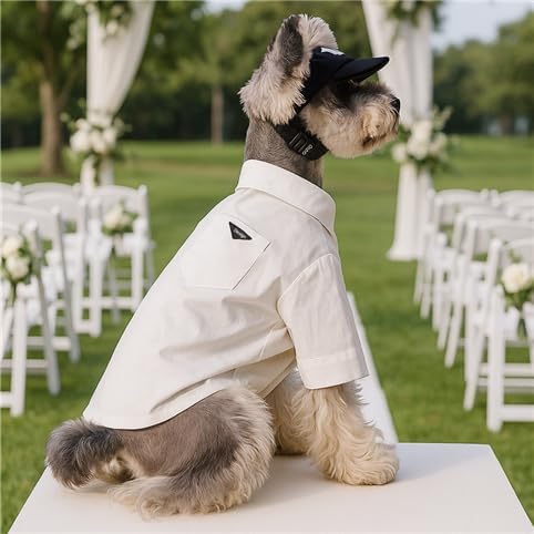 Luxury Pet Dress Shirt for Dogs & Cats – White Designer Button-Up Outfit, Formal Clothes for Wedding, Party, Photoshoot, Puppy & Kitten Fashion Apparel (Large 8.9–15.4 lbs)