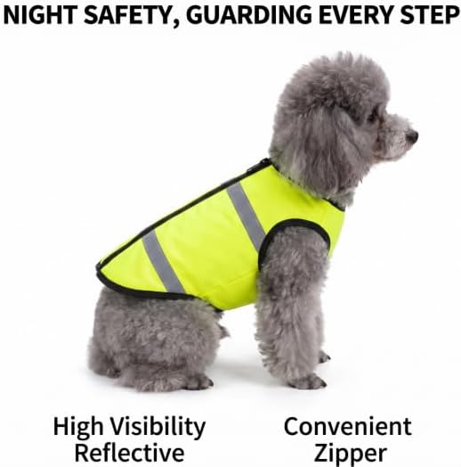 Reflective Dog Safety Vest for Night Walking, High Visibility Neon Yellow Pet Safety Jacket with Zipper, Breathable Lightweight Dog Walking Vest in XL Size, Day & Night Visible Outdoor Safety Gear