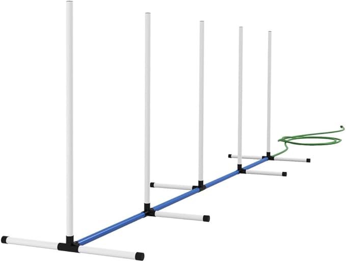 2 Piece Dog Agility Training Equipment Set with Weave Poles, Spray Water Tube, Whistle, Carry Bag, Obstacle Course for Dogs Agility Course for Outdoor, Garden, Backyard (White + Blue, 2 Piece)