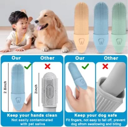 Lickable Soft Silicone Finger Toothbrush for Dogs & Cats - 3-Pack Multi-Color Set - Gentle Gum Care & Dental Hygiene - Food-Grade Safe Material