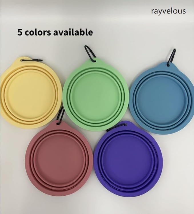 Collapsible Travel Pet Bowl with Carabiner for Dogs and Cats, Portable Silicone Pet Bowl for Waking, Hiking and Traveling (Blue)