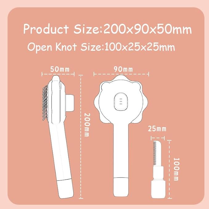 Cat Brushes for Indoor Cats,2 in 1 Self-Cleaning Slicker Brush with Open Knot for Long & Short Haried Cats,Kitten,Puppy and Large Dogs, Pink
