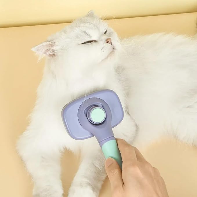 One for Pets 360-degree Rotating Head Self-Cleaning Dog&Cat Slicker Brush, Cat Brush with Release Button, Indoor Cats Shedding, for Cat and Dog Grooming (Green & Orange)