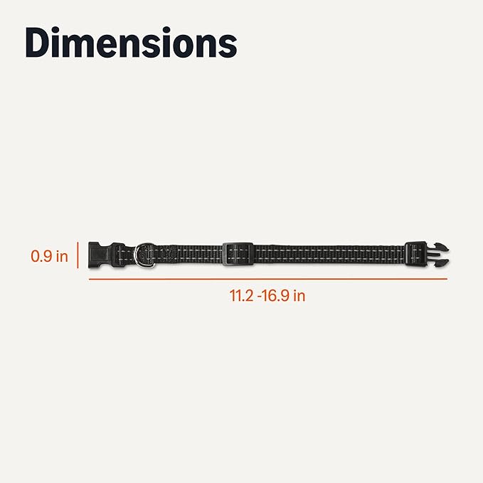 Amazon Basics Polyester Dog Collar S, Adjustable Length 11.2"-16.9", 0.9" W, Black