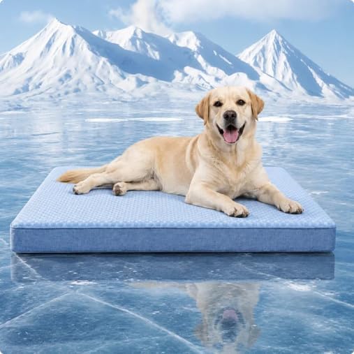 Cooling Dog Bed for Large Dogs, Orthopedic Memory Foam Dog Bed with New Cooling Fabric, Waterproof Washable Pet Bed for Crate, Non-Slip Cooling Pet Mat for Arthritic Dogs Up to 80Lbs, 41" x 29" x 4"