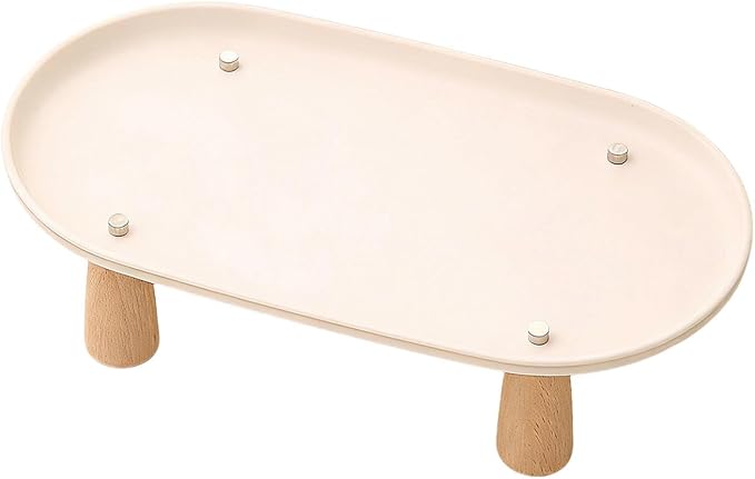 Generic Cat Bowl Raised Stand Rack to Protect Cat Neck Sturdy Non Slip Stable for Feeder Stand Elevated Holder, Beige 31cmx17cm