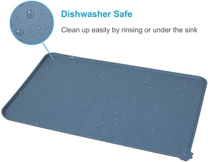 Silicone Dog Cat Bowl Mat,Waterproof Slip Resistant Silicone Pet Feeding Mat,Anti-Slip Pet Bowl Mats Cats and Dogs Food Water Placemat Tray,Raised Edges to Prevent Water Spills on Floor (Blue)