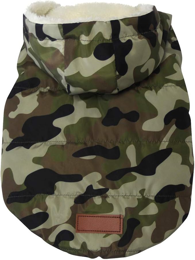 vecomfy Fleece Lining Extra Warm Dog Hoodie in Winter for Large Dogs Jacket Pet Coats with Hooded,Green Camo XL