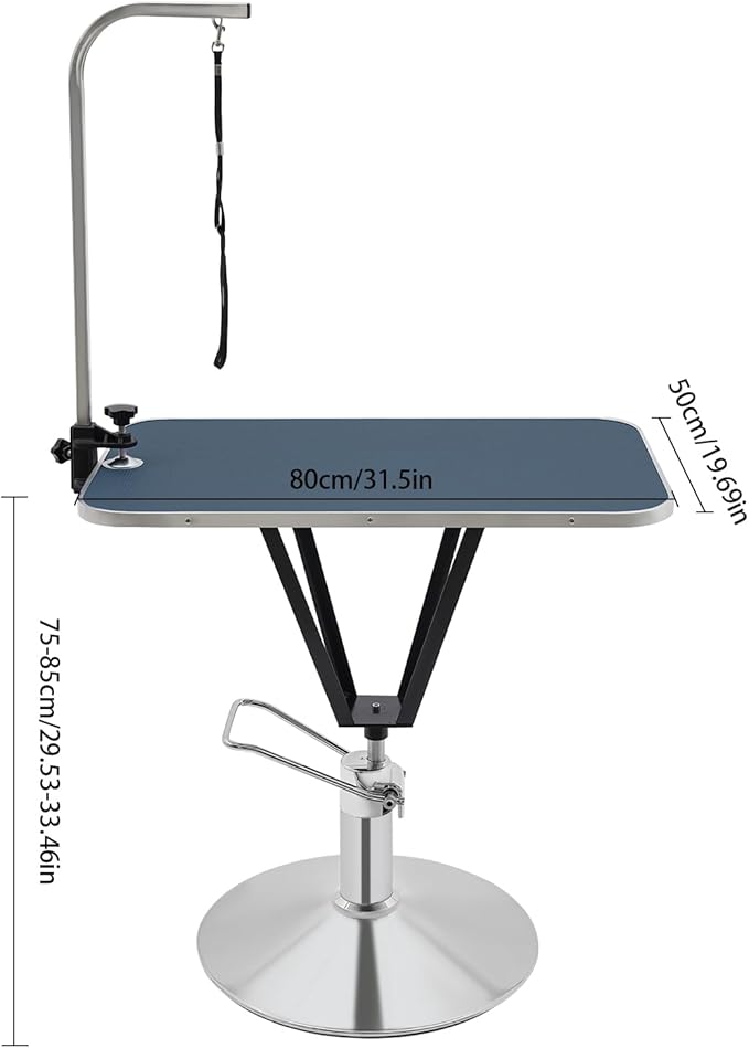 Hydraulic Pet Grooming Table with Adjustable Arms, 360 Degree Table Top Swivel Maximum Load 220 lbs Professional Pet Grooming Table, 34in Hydraulic (Blue,Rectangular)