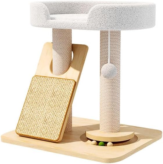 Simcat Cat Tree for Indoor Cats Large Adult, Cat Tower ower with Scratching Board/Post,Cat House with Solid Wood Turntable and Catnip Ball for Play