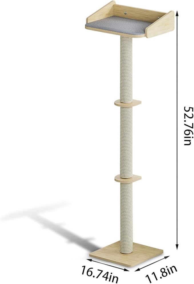 52.7'' Cat Tree Window Sill Perch with Tall Vertical Scratching Post Height-Adjustable Indoor Hammock Bed for Large Cats Suction Cup Climbing Tree Tower for Sunbathing & Bird Watching (Wooden, M)