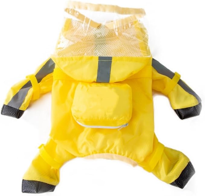 Waterproof Dog Raincoat,Full Coverage 4 Legs Dog Rain Jacket for Small Dogs,Pet Rain Coat with Hood,Reflective Strips&Leash Hole Outdoor Raincoat (Small(for Weight 3.3-5 lb), Yellow)