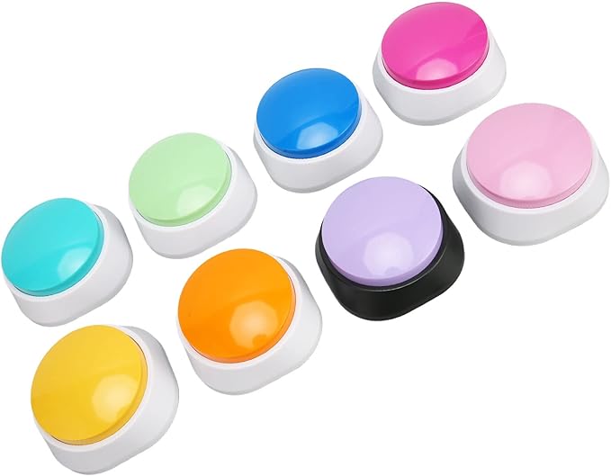 Asixxsix Dog Talking Buttons, Voice Recordable Up to 30 Seconds Pet Training Buttons, Programmable Speech for Dogs with 8 Colors Stickers for Dogs Cats