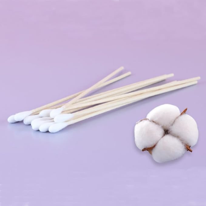 RIKWOG 200 Pcs Cotton Swabs, 6 Inch Long Ear Buds with Extra Long Wooden Handle Ear Picks for Cleaning, Jewelry, Polishing, Makeup, Dogs
