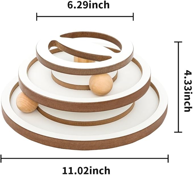 Lulu's world Cat Ball Track Toy,Natural Wooden Kitty Toys Roller,3-Level Tower with Puzzle Top,Fully Assembled Interactive Fun Toy for Kitten Mental Physical Exercise-11-Inch