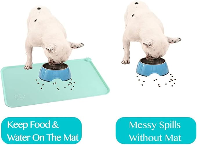 Silicone Dog Cat Bowl Mat,Waterproof Slip Resistant Silicone Pet Feeding Mat,Anti-Slip Pet Bowl Mats Cats and Dogs Food Water Placemat Tray,Raised Edges to Prevent Water Spills on Floor (Grey)