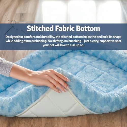 MidWest Homes for Pets QuietTime Fashion Dog Bed – Blue Faux Fur Bolster, Ultra-Soft and Machine Washable, Fits 36-Inch Crates and Carriers, for Medium to Large Breed Dogs