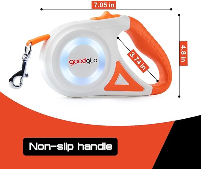 16ft Retractable Dog Leash with LED Light, Nylon Tape Lead for Medium Dogs Up to 60lbs, One-Hand Brake (Orange)