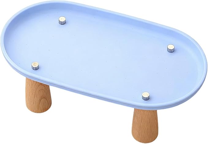 Generic Cat Bowl Raised Stand Rack to Protect Cat Neck Sturdy Non Slip Stable for Feeder Stand Elevated Holder, Blue 24cmx13cm