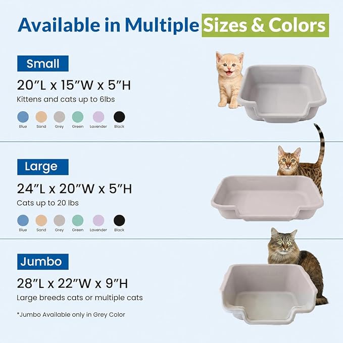 KittyGoHere Senior Cat Litter Box, Small Litter pan with Long-Handle Jumbo Scoop, Open Top Low Entrance Kitty Litters Box, Lightweight Low Entry Litter Box, Durable, Made in USA (2 Pack - Misty Gray)