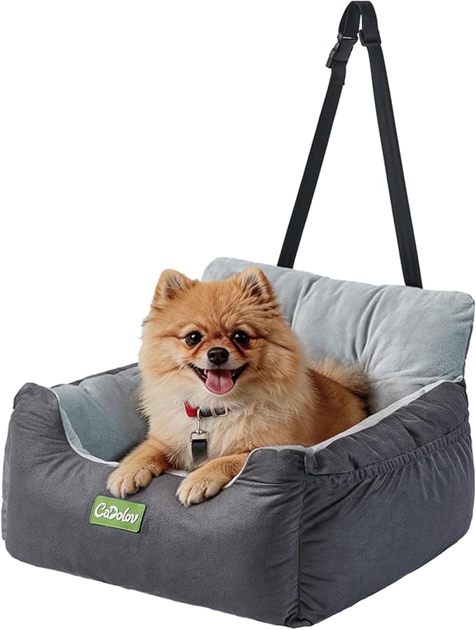 Dog Car Seat for Small Dogs up to 25lbs, Soft Comfy Pet Car Booster with Safety Belt & Pockets, Fully Washable Carseat Travel Dog Bed with Detachable Cushion