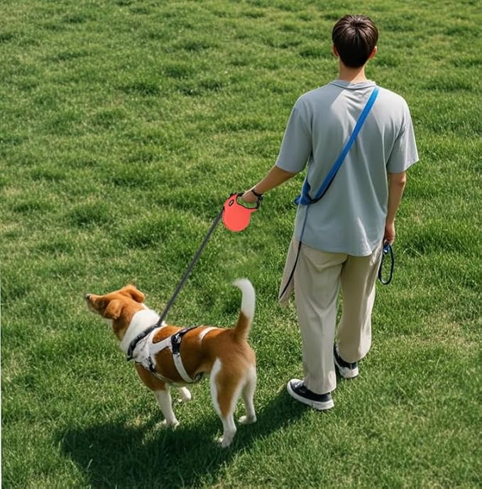 Small 13 FT Retractable Dog Leash – Hands-Free Adjustable Leash for Dogs Up to 22lbs, Tangle-Free Nylon with Ergonomic Grip for Walking, Training & Outdoor Safety Red S
