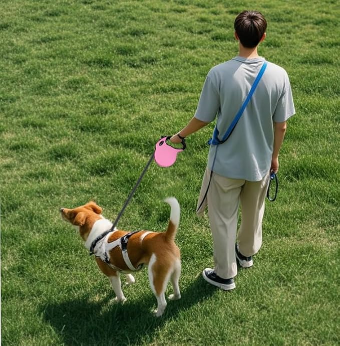 Small 13 FT Retractable Dog Leash – Hands-Free Adjustable Leash for Dogs Up to 22lbs, Tangle-Free Nylon with Ergonomic Grip for Walking, Training & Outdoor Safety Pink S