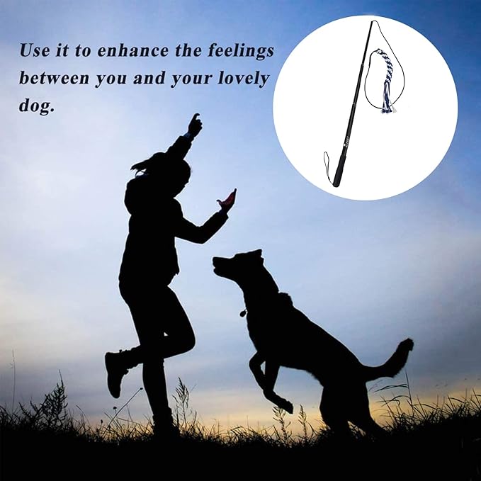 Flirt Pole for Dogs, Interactive Teaser Wand with 1 Fleece Rope Toy for Chase and Tug of War, Durable for Large & Medium Dogs, Outdoor Exercise & Training