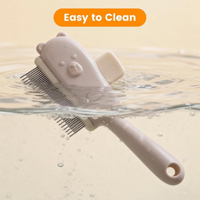 Self-Cleaning Pet Grooming Brush for Dogs & Cats - One-Click Hair Release Button, Stainless Steel Rounded Teeth, Ivory White Brush for Removing Loose Fur, Knots & Dander White