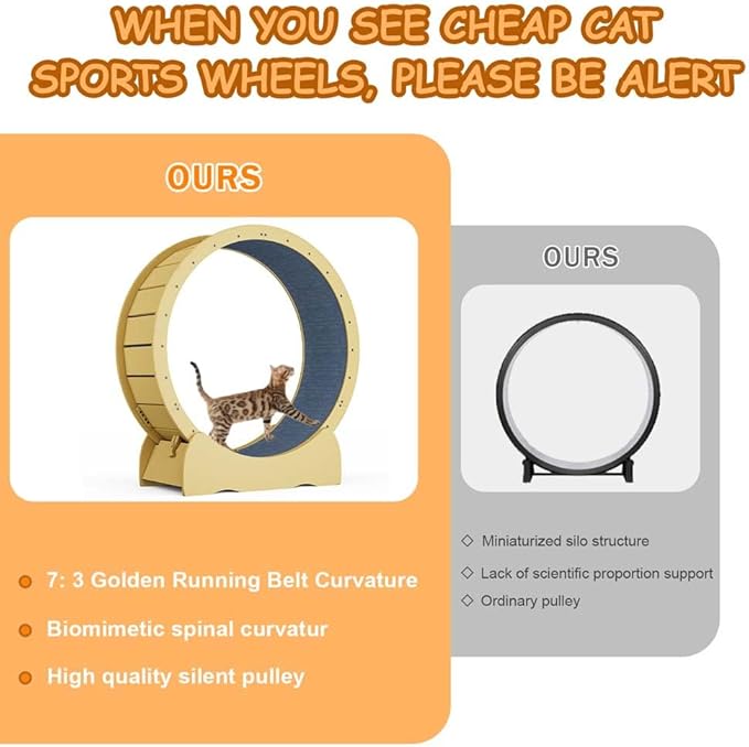 Upgraded Cat Exercise Wheel for Indoor Cats with Silent, Oversized Cat Running Wheel with Carpeted Runway for Fitness Activity Center Running (Oak)