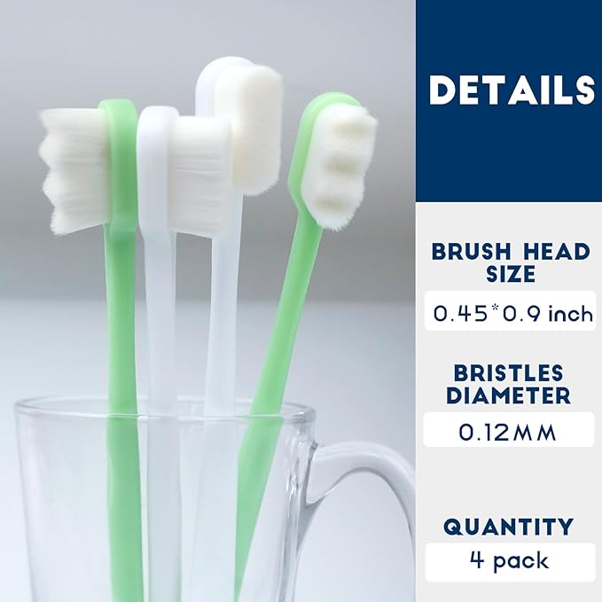 Dog Toothbrush Kit 4 Pack, Ultra Soft Dog Tooth Brush for Medium to Large Dogs & Cats, Pet Tooth Brushing Kit for Easy Dental Cleaning, Soft Bristles, 2 Pink Wave Head & 2 White Flat Head