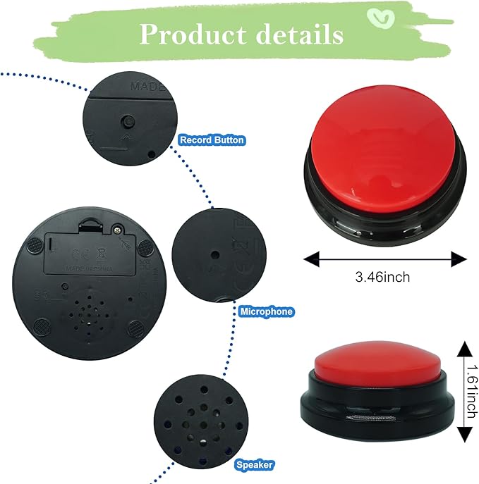 Gelabur Set of 2 Dog Buttons for Communication, Voice Recordable Buttons for Classroom, Dog Training Talking Buttons Starter Set, Pet Easy Speaking Buttons Tools