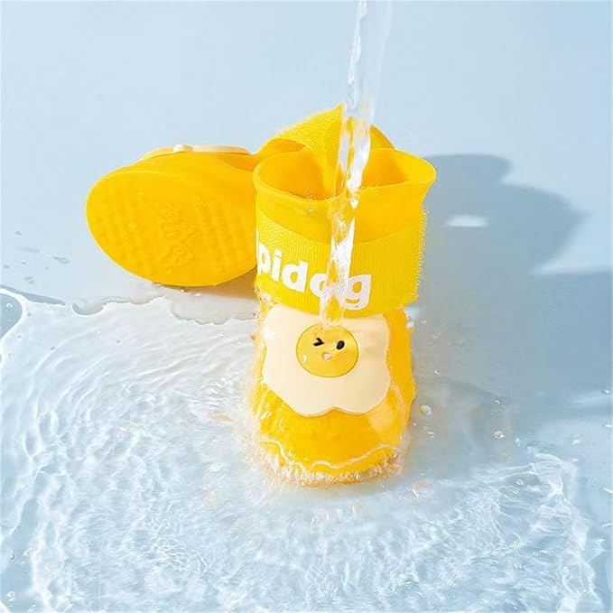 4Pcs Waterproof Dog Boots Dog Shoes for Snow and Rain Teddy Pomeranian Bichon Small Dogs (Yellow, Small (1-3Ib))