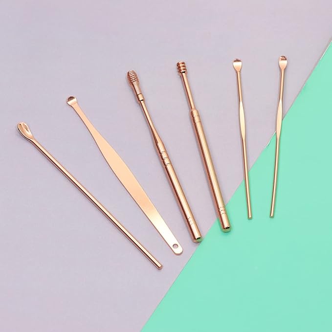 ONLYKXY 6pcs Ear Wax Removal Cleaning Tool Kit,Stainless Steel Ear-Pick Cleaner Portable Ear Spoon Set SpoonCurette Ear Picks Digger Spiral Spring Ear Spoon Set