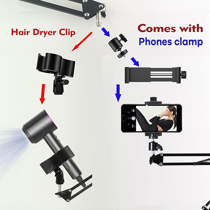 Hair Dryer Stand Holder Rotate Hands Free Hair Dryer Stand Holder,Adjustable Hands Free Blow Dryer Holder,Blow Dryer Stand Hands Free Clip Suitable for 99%