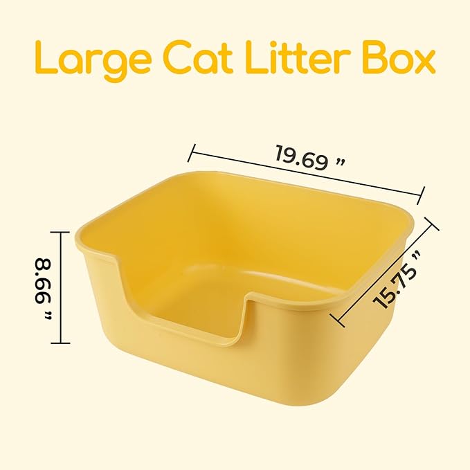 Large Cat Litter Box with High Sides,Cat Boxes for Indoor Cats,Cat Litter Pan for Kitty,Litter Box with Low Entry,Easy to Clean,Anti-Splashing (Grey-Long Side Entry)