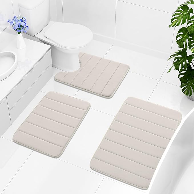 Buganda Memory Foam Bath Mat, 35.4" x 24", Ultra Soft and Non-Slip Bathroom Rugs, Water Absorbent and Machine Washable Bath Rug Runner for Bathroom, Shower, and Tub, Cream