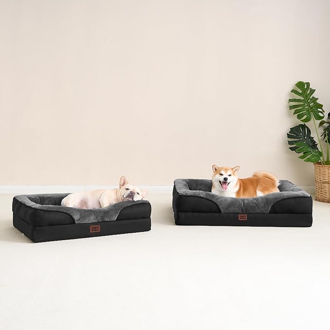 EHEYCIGA Orthopedic Dog Bed for Medium Dog, 35x22 Inch Memory Foam Dog Couch Bed with Sides, Waterproof Liner & Washable Removable Cover, Bolster Pet Sofa, Grey/Black