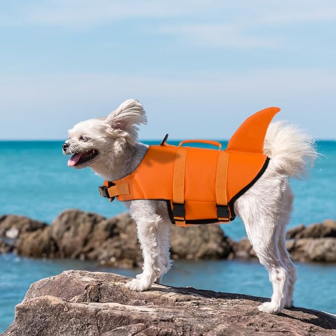 EMUST Dog Life Jacket, Ripstop Dog Lifesaver Vests with Rescue Handle for Small Medium and Large Dogs, Pet Safety Swimsuit Preserver for Swimming Pool Beach Boating (XS,SolidOrange)