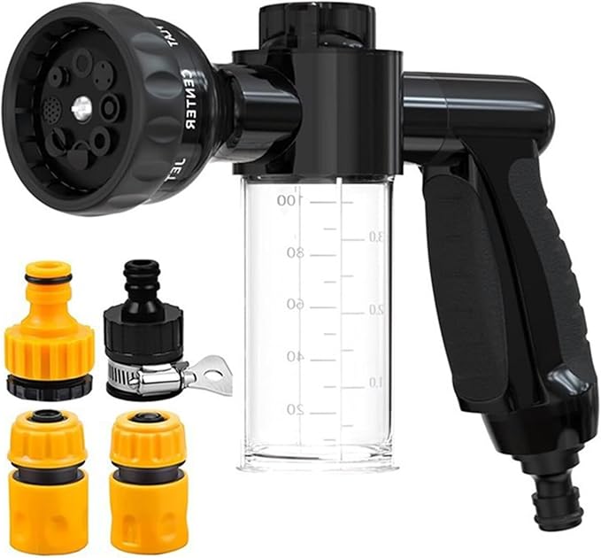 8 Spray Patterns Pet Shower Sprayer with 4 Faucet Connectors, High Pressure Cleaning Water Gun for Car Wash, Dog Bathing, Watering Plants (1)