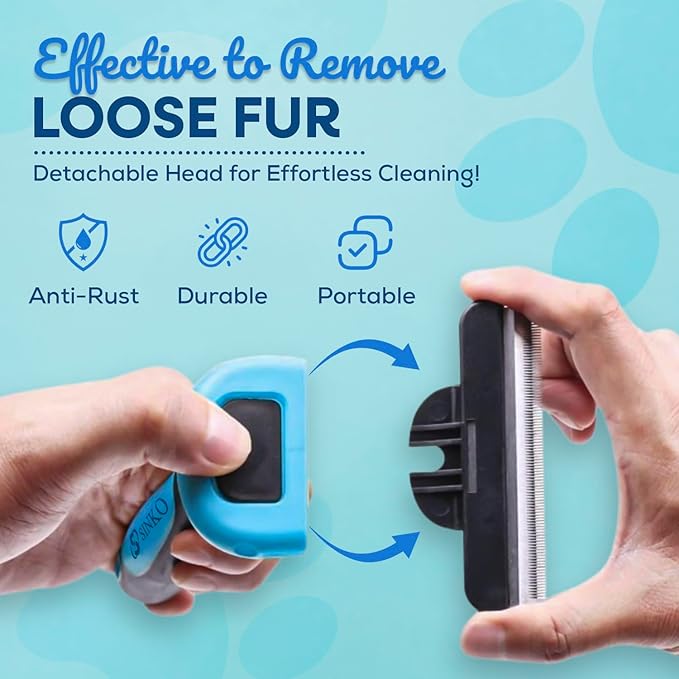 SINKO Deshedding Tool for Dogs & Cats, Pet Grooming Brush, Skin Friendly Deshedding Tool, Dog Brush for Shedding, Effectively Reduces Shedding by up to 95% for Short Medium Long Pet Hair (Blue)