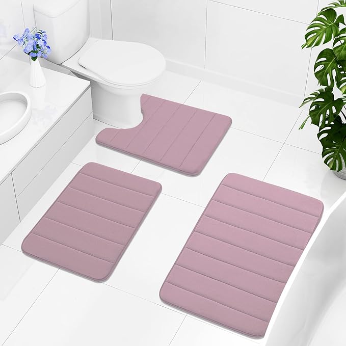 Buganda Memory Foam Bath Mat, 24" x 16", Ultra Soft and Non-Slip Bathroom Rugs, Water Absorbent and Machine Washable Bath Rug for Bathroom, Shower, and Tub, Mauve
