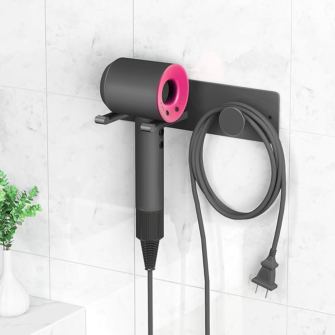 XIGOO Self Adhesive Hair Dryer Holder Wall Mounted-Bathroom Hair Blow Dryer Rack Organizer Compatible with Supersonic Hair Dryers, Matte Black