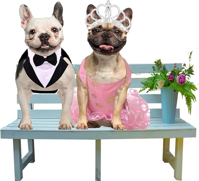 QBLEEV Dog Tuxedo Suit with Bow Tie, Formal Dog Tux Costume and Bandana Set for Wedding Outfit Birthday Party Cosplay Photo Shoot, Doggy Prince Attire for Golden Retriever Husky Border Collie
