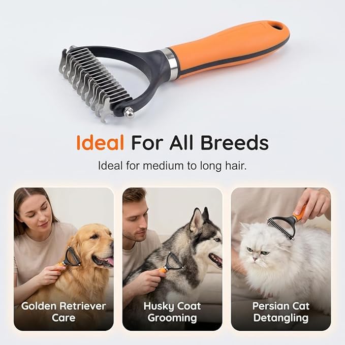 Pet Grooming Brush Tool, Double Sided Dematting Comb for Cats & Dogs, Undercoat Rake Safe Dog Deshedding Brush, Pet Dematting Comb for Long Thick Haired Pets, Removes Tangles Knots and Loose (Green)