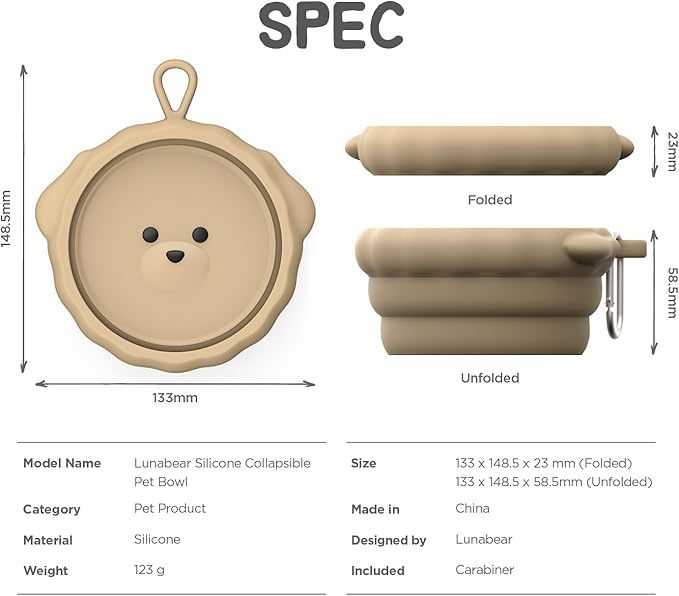 Silicone Collapsible Dog Bowl for Travel,Premium Food-Grade Silicone, Portable Water Bowl for Dogs Cats, Foldable Food Water Bowl, Walking, Carabiner, BPA Free, Dishwasher Safe (Brown)
